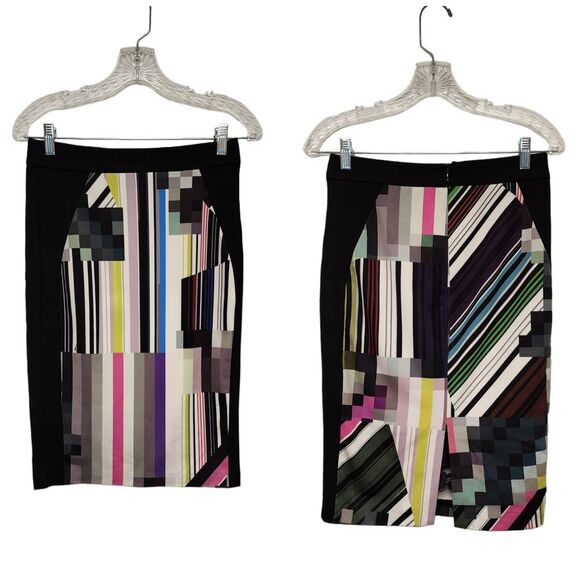 Trina Turk Multicolor Black Striped Printed Pencil Skirt  Size 2 - Picture 2 of 7